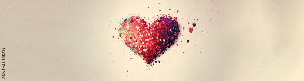 Etherial Red Heart with Colorful Love Confetti Burst Copy Space Both Side for text | Generative Art