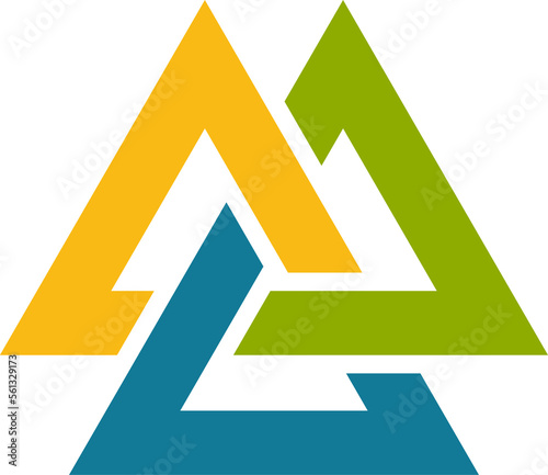 Tricolor valknut symbol. interlocked triangles