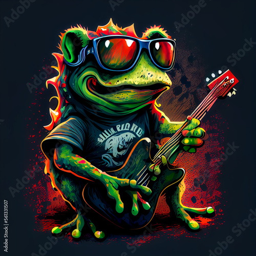 Rock 'n' Roll toad with a guitar - By Generative AI