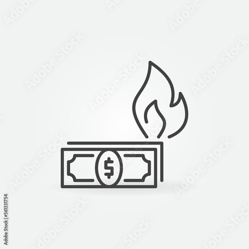 Dollar Banknotes with Fire vector Hyperinflation concept line icon