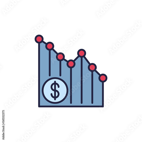 Falling Chart with Dollar Currency icon vector Hyperinflation concept colored icon
