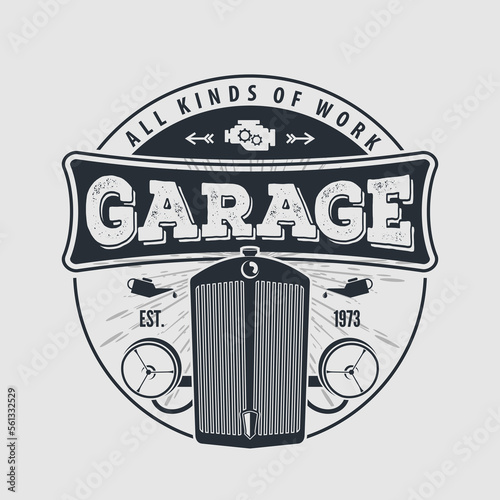 Car repair service, vintage Logo design concept with retro radiator grill and car headlights. Vector illustration