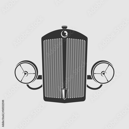 Retro Radiator grill and car headlights. Vector illustration