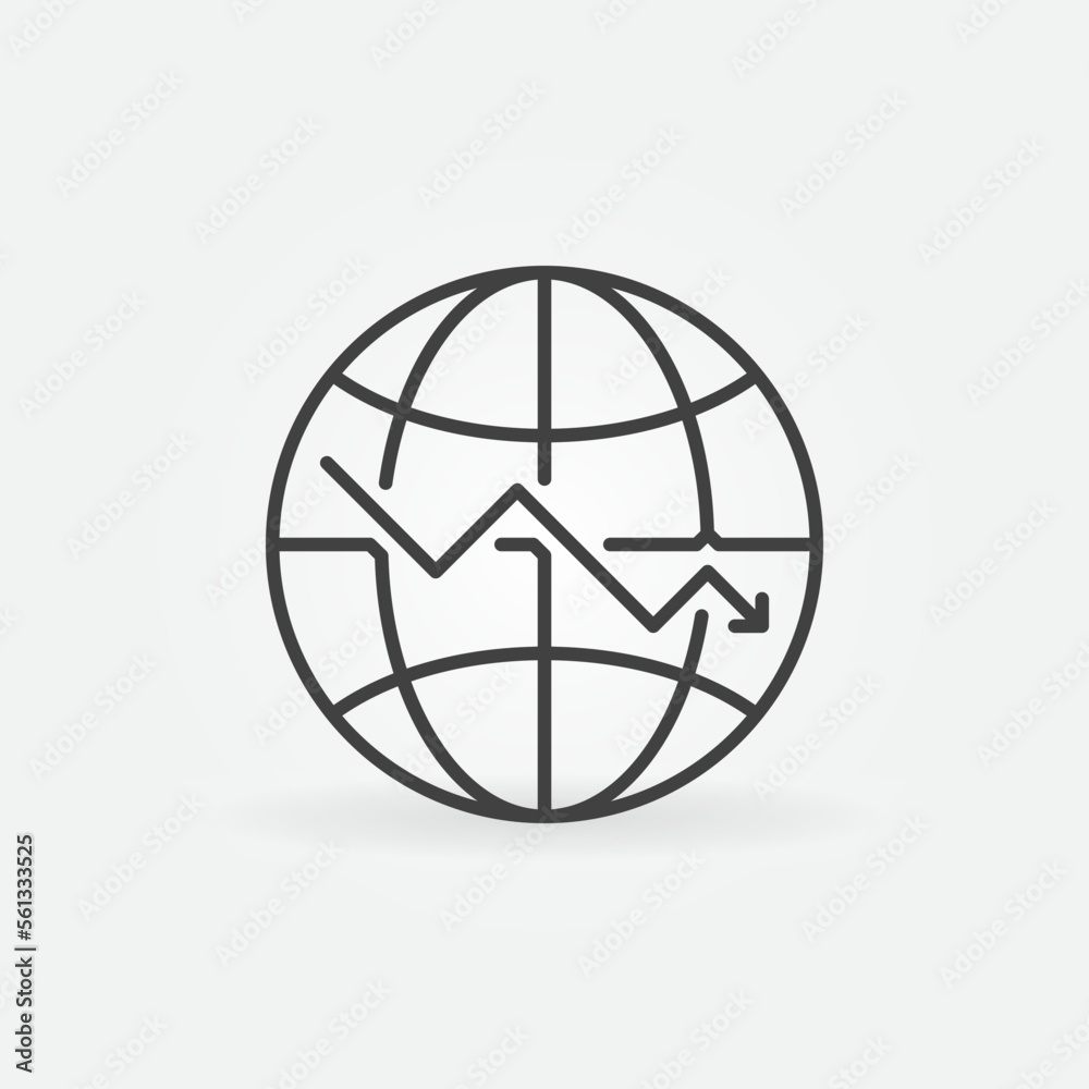 Globe with Falling Arrow vector World Financial Crisis concept linear icon