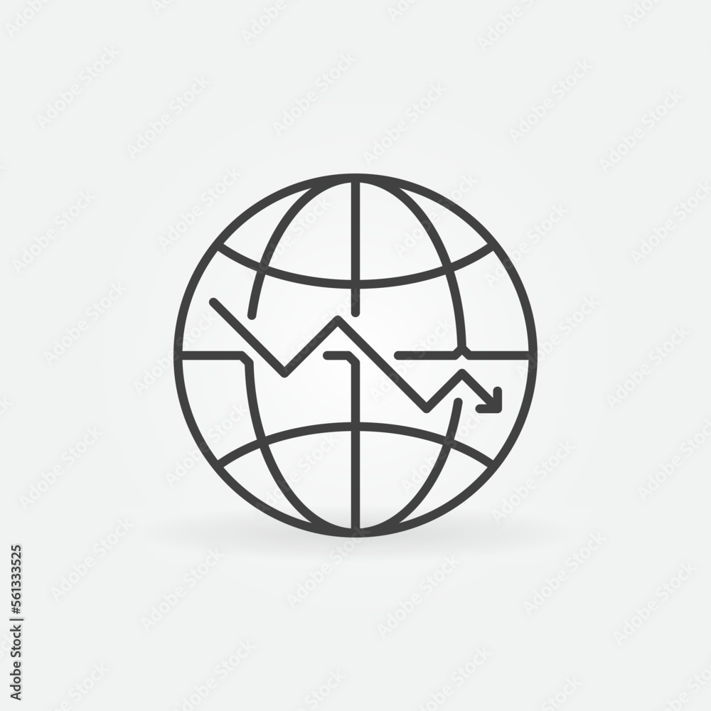 Globe with Falling Arrow vector World Financial Crisis concept linear icon Globe with Falling Arrow vector World Financial Crisis concept linear icon