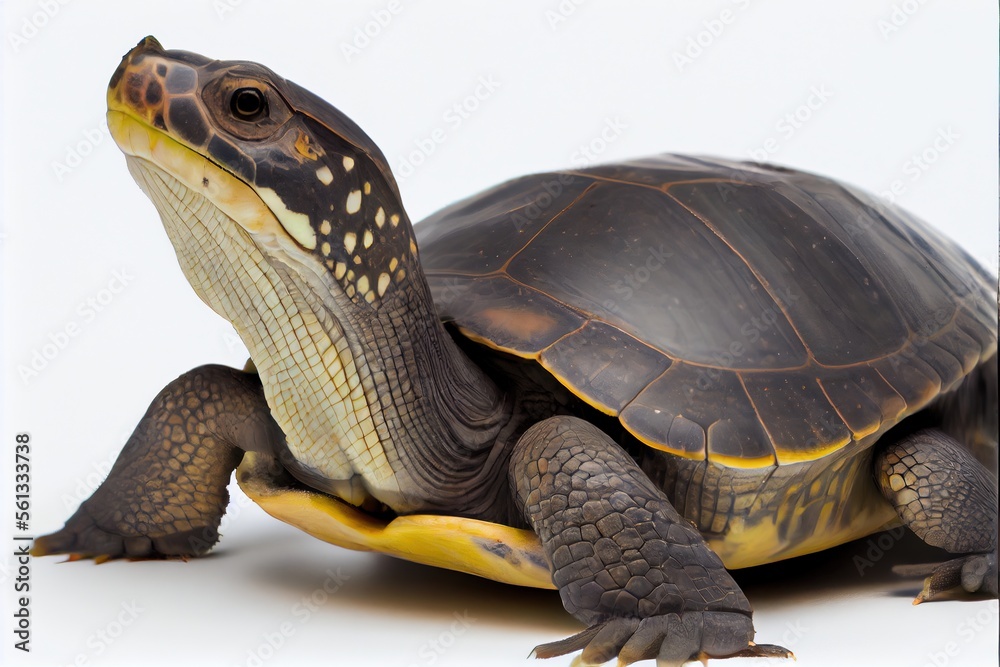 Close up of a Eastern Long Necked Turtle isolated on a white background Close up of a Eastern Long Necked Turtle isolated on a white background