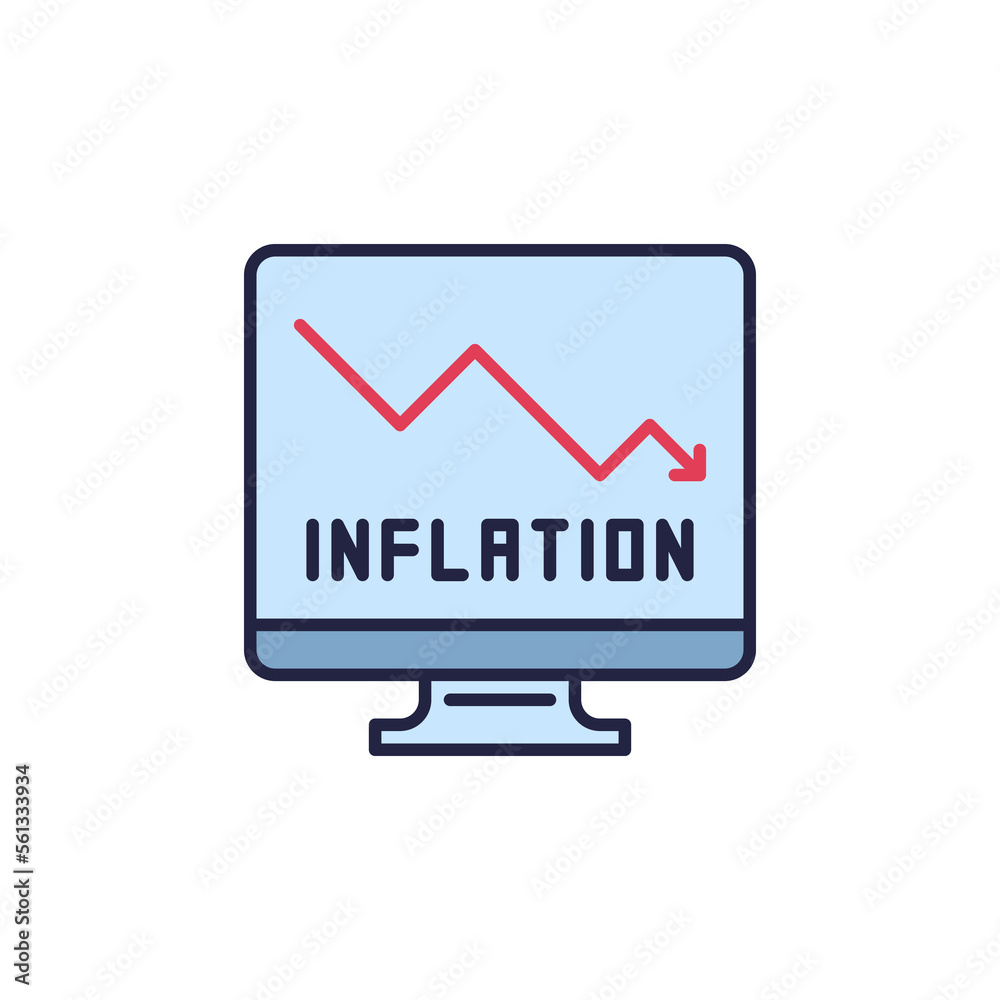 Inflation Falling Graph on Computer Screen vector concept colored icon Inflation Falling Graph on Computer Screen vector concept colored icon