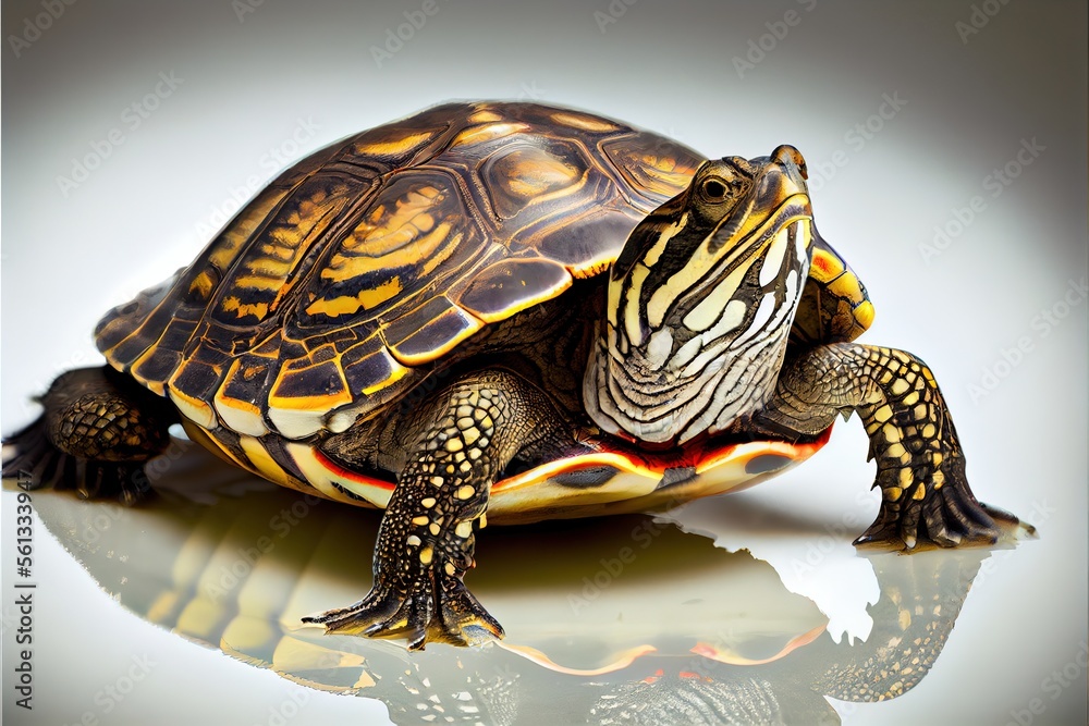Close up of a Map Turtle isolated on a white background Close up of a Map Turtle isolated on a white background