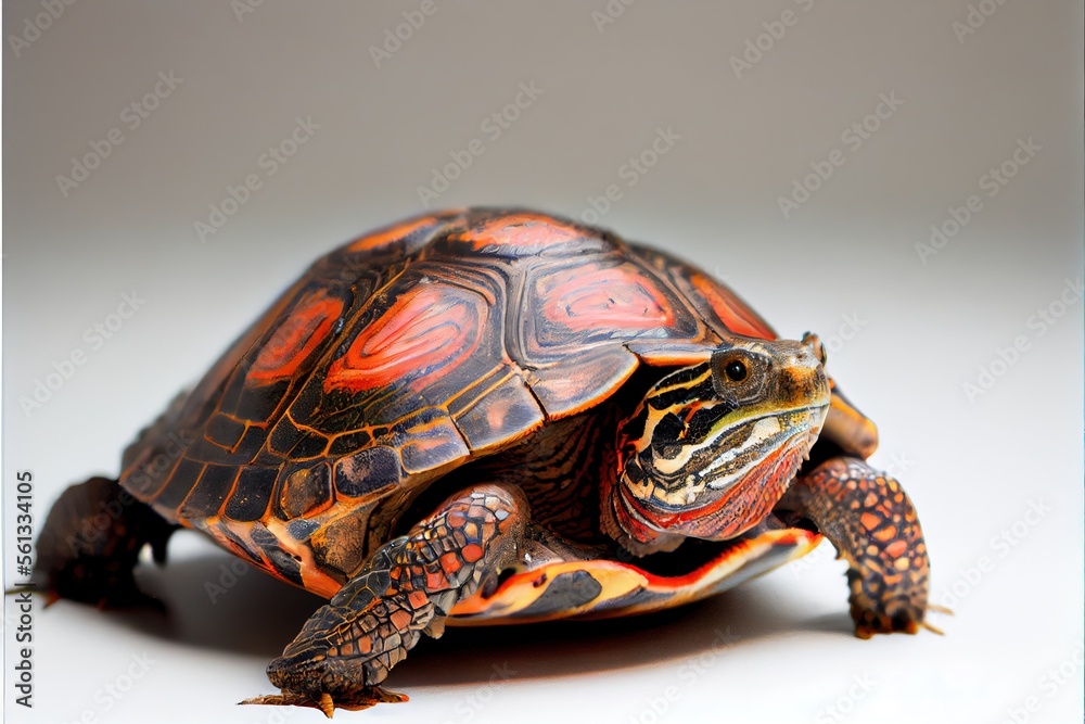 Close up of a Painted Turtle isolated on a white background