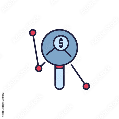 Magnifying Glass with Dollar Inflation Graph vector concept colored icon