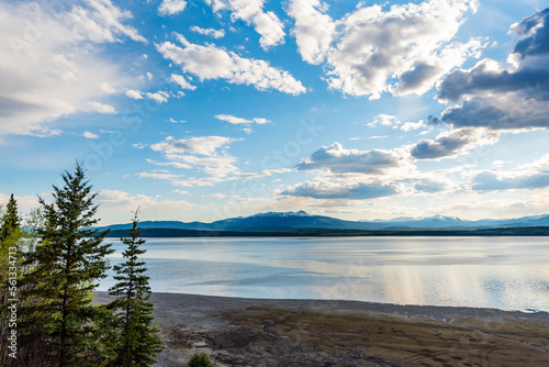 Wilderness landscape view of Marsh Lake in Yukon Territory during summertime. 
