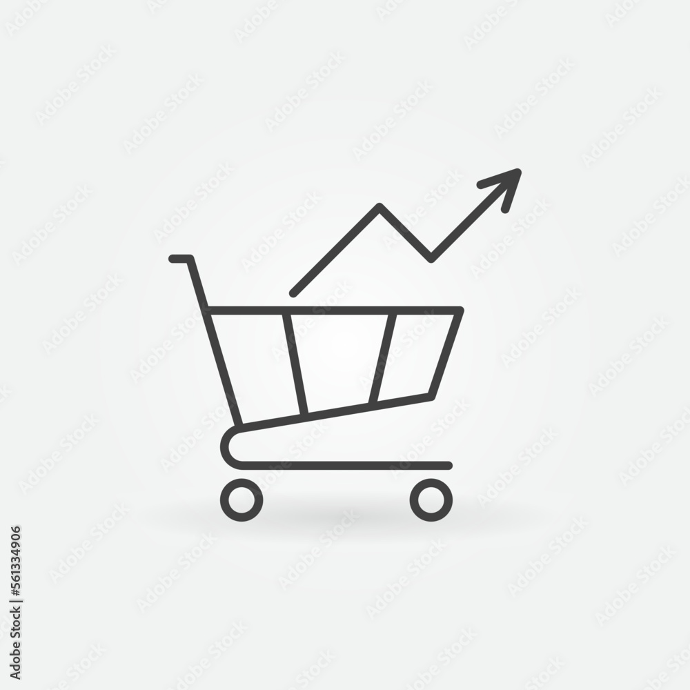 Shopping Cart with Arrow vector Rising Prices concept thin line icon Shopping Cart with Arrow vector Rising Prices concept thin line icon