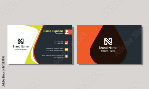 Creative and Clean Business Card Template. Personal visiting card with demo company logo. Vector illustration.