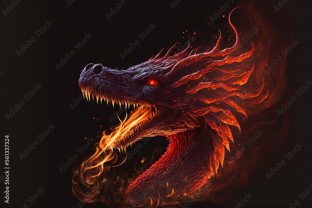 Dark Fantasy Red Dragon Breathing Fire - Digital Art, Background image Dark Fantasy Red Dragon Breathing Fire - Digital Art, Background image