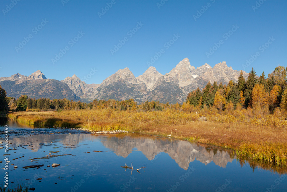 Scenic Reflection Landscape in Grand Teton National Park in Autumn