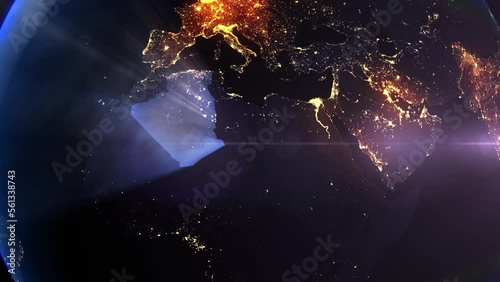 Earth from Space Night Realistic Blue Shining Country Algeria