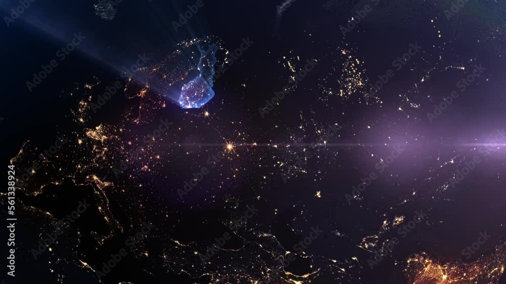 Earth from Space Night Realistic Blue Shining Country Finland