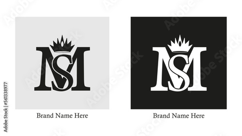 MS logo monogram emblem style with crown shape design template