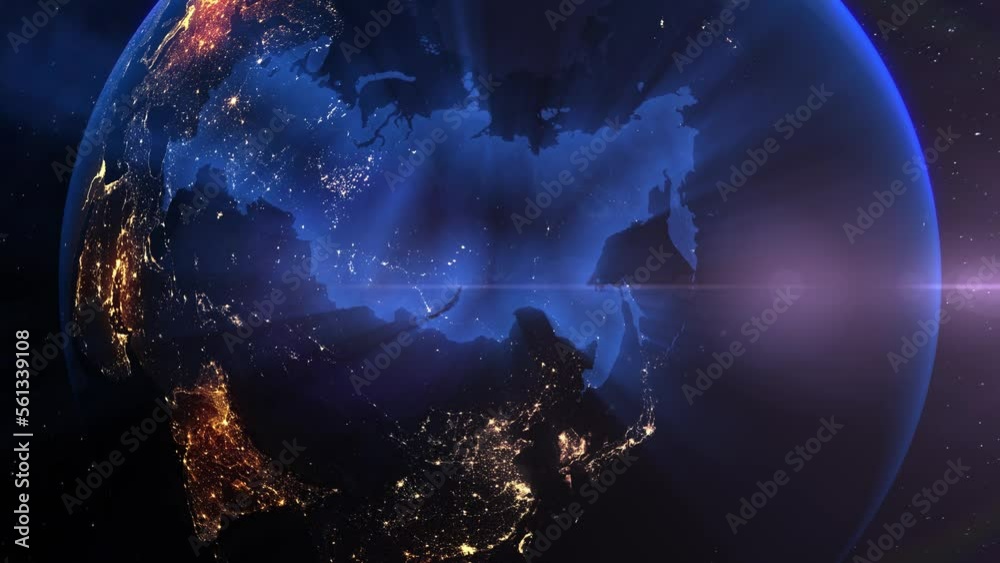 Earth from Space Night Realistic Blue Shining Country Russia