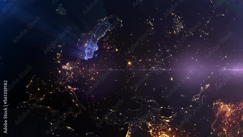 Earth from Space Night Realistic Blue Shining Country Sweden