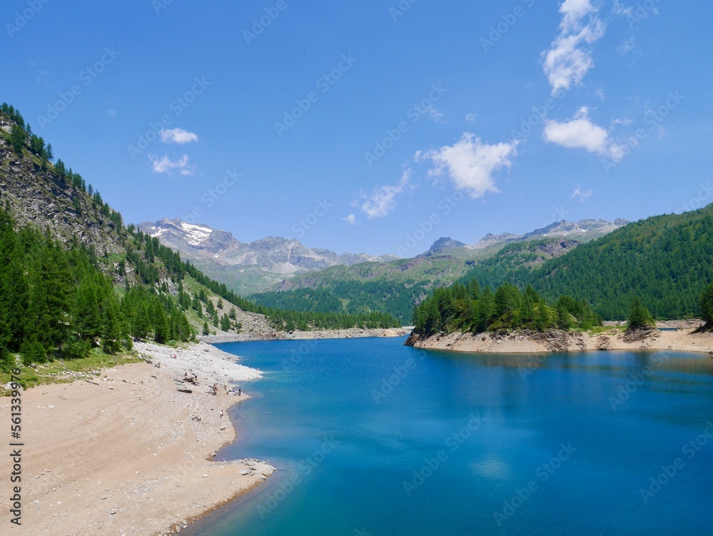 Panoramic view of Lago Devero, Parco Naturale Veglia-Devero, Val d'Ossola, Italy.