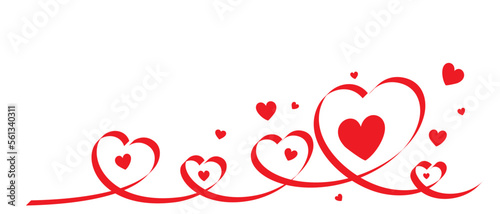 Valentine's Day decoration ribbon shaped hearts with small hearts around on white background