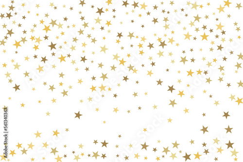 Star confetti. Gold casual confetti background. Bright design pattern.