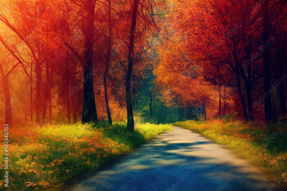 Road Through Autumn Trees (Generative AI)