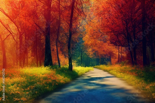 Road Through Autumn Trees  Generative AI 