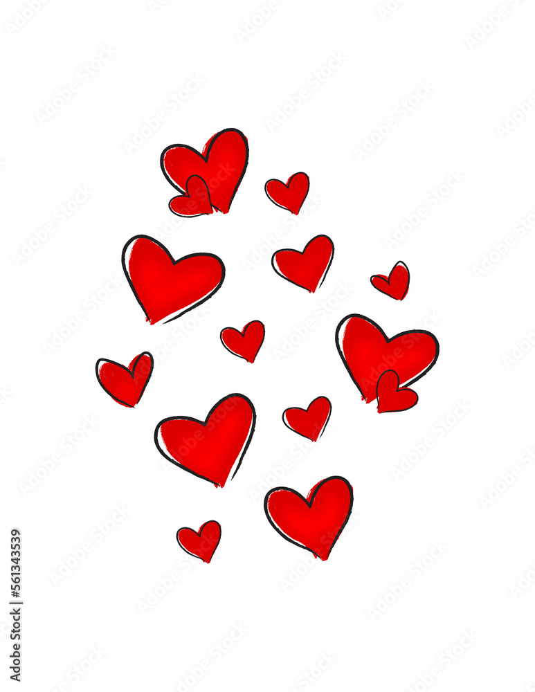 Cute Flowing Abstract Red Outlined Valentines Hearts Transparent Clipart