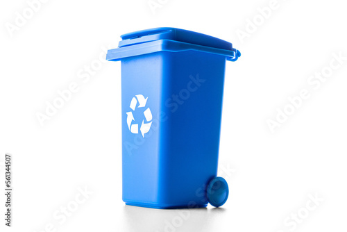 Trash bin. Blue dustbin for recycle paper trash isolated on whit