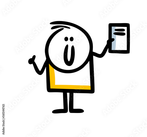 Satisfied reader holds a book in his hand and shows a sign of approval.