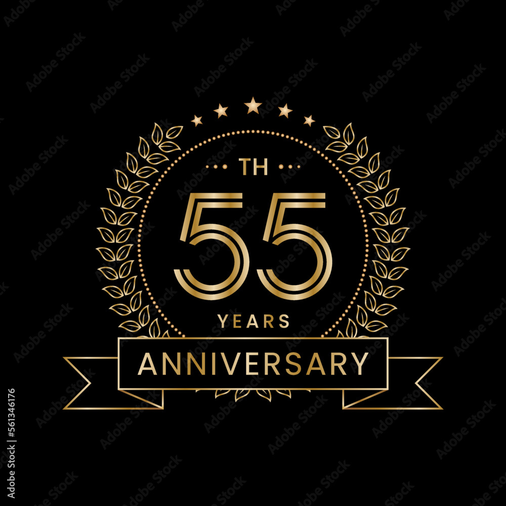 55th Anniversary logo design with laurel wreath for celebration event, invitation, banner, poster, flyer, greeting card. Line Art Design, Logo Vector Illustration 55th Anniversary logo design with laurel wreath for celebration event, invitation, banner, poster, flyer, greeting card. Line Art Design, Logo Vector Illustration