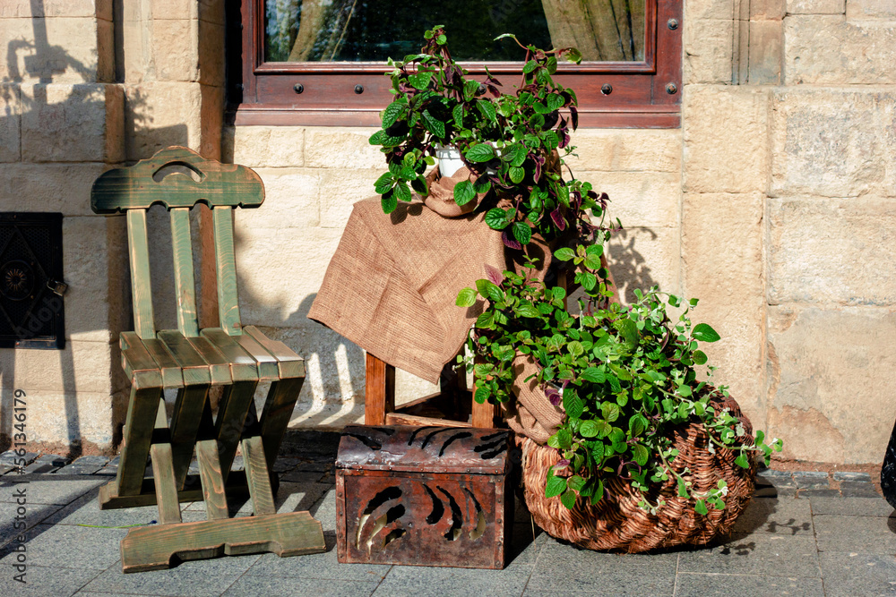 Φωτογραφία Massive wooden chair near the walls of the cafe