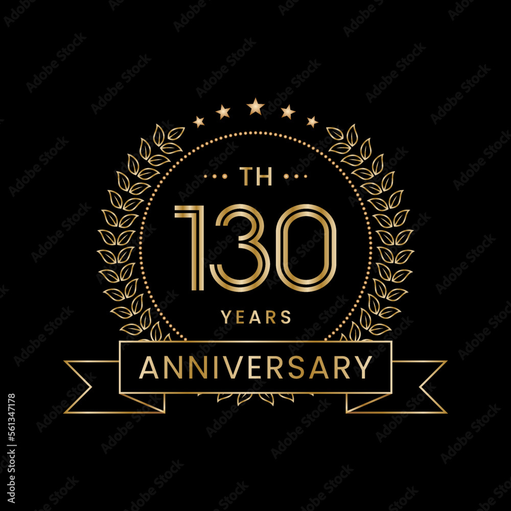 130th Anniversary logo design with laurel wreath for celebration event, invitation, banner, poster, flyer, greeting card. Line Art Design, Logo Vector Illustration