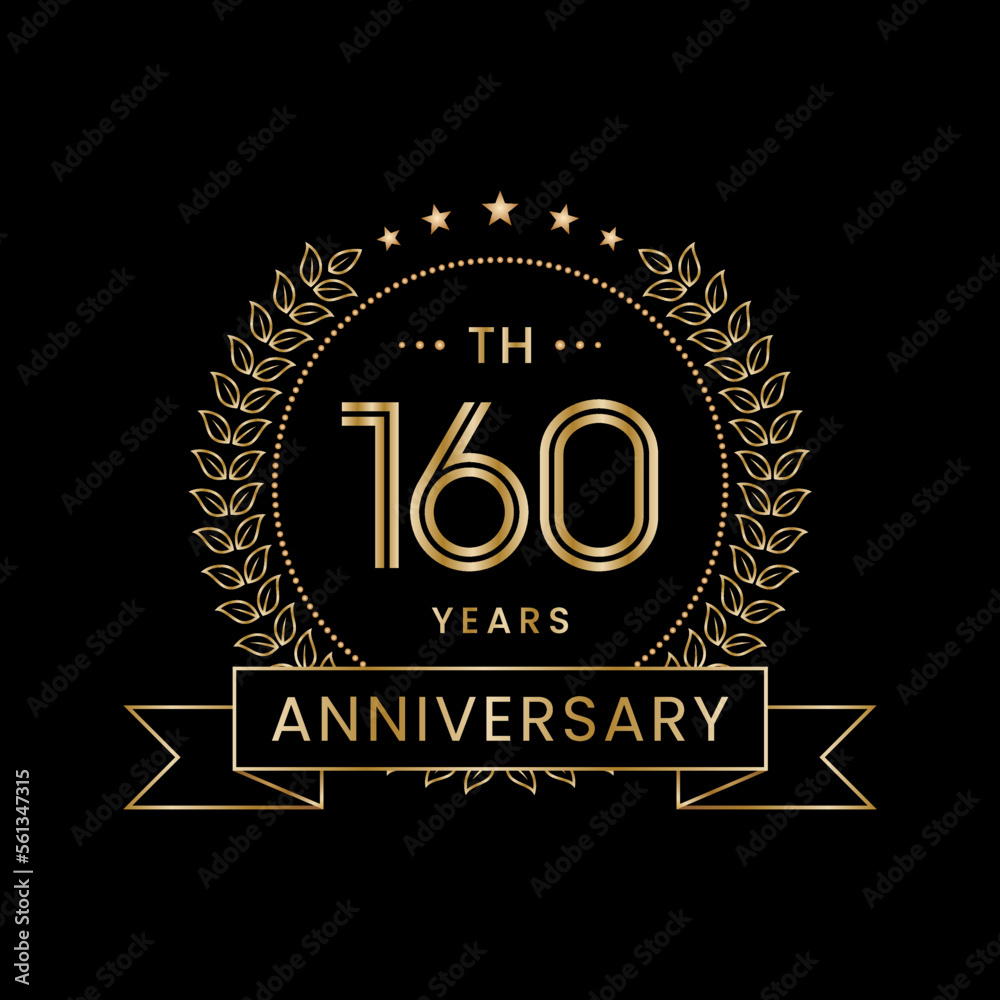 160th Anniversary logo design with laurel wreath for celebration event, invitation, banner, poster, flyer, greeting card. Line Art Design, Logo Vector Illustration 160th Anniversary logo design with laurel wreath for celebration event, invitation, banner, poster, flyer, greeting card. Line Art Design, Logo Vector Illustration