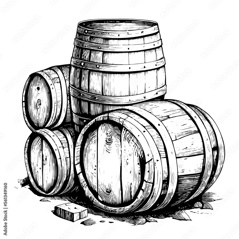 Wooden barrels hand drawn sketch Winemaking Stock Illustration Adobe