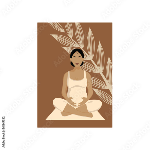 Poster  with pregnant meditating  woman 