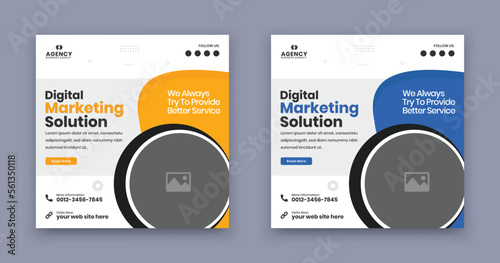Digital marketing solution agency editable minimal promotional square social media post banner template. Web banner ads for your creative online business.