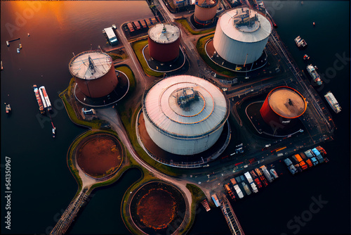Oil storage facility aerial view - generative ai