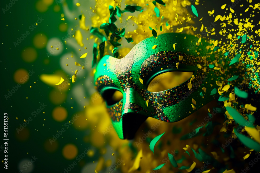 Background carnival brazil mask confetti and gritters. Generative Ai