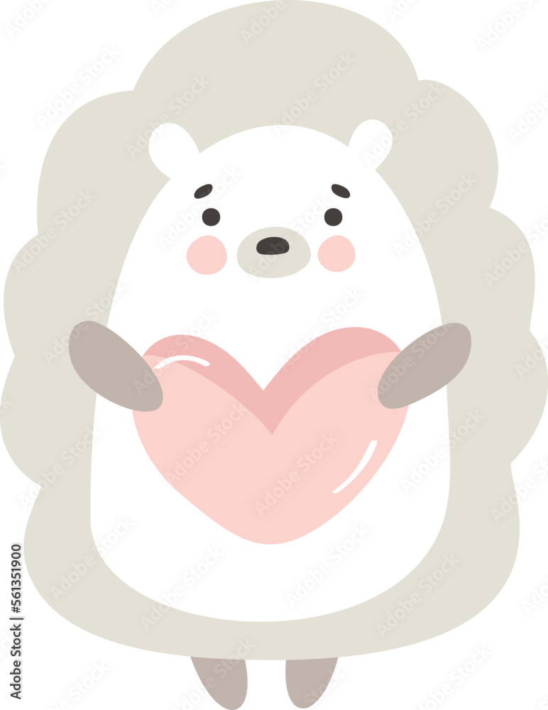 Valentine Funny vector hedgehog in hand drawn scandinavian baby style with heart. Outline drawing. Perfect for apparel, cards, poster, nursery decoration. Isolated illustration Valentine Funny vector hedgehog in hand drawn scandinavian baby style with heart. Outline drawing. Perfect for apparel, cards, poster, nursery decoration. Isolated illustration