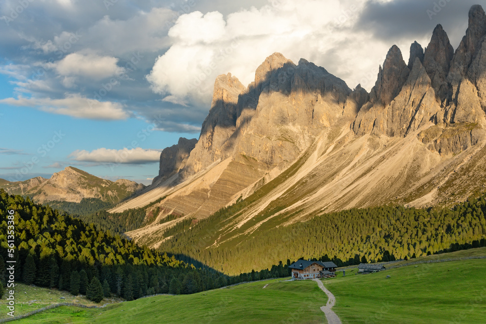 Autumn Geisler or Odle mountain Dolomites Group, Val di Funes, tourist region of Italy