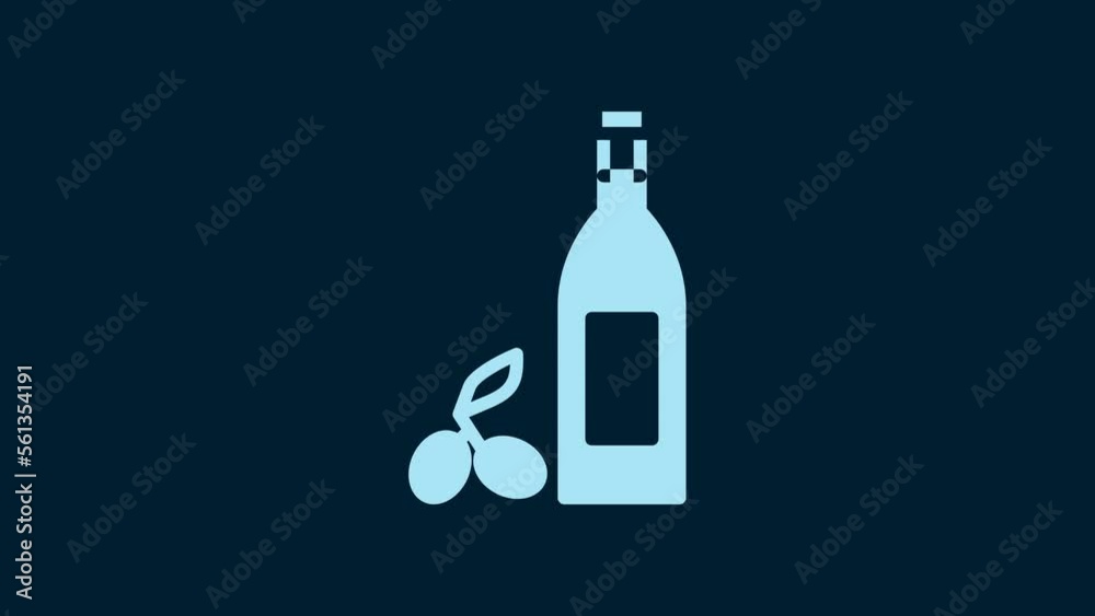 White Bottle of olive oil icon isolated on blue background. Jug with olive oil icon. 4K Video motion graphic animation White Bottle of olive oil icon isolated on blue background. Jug with olive oil icon. 4K Video motion graphic animation