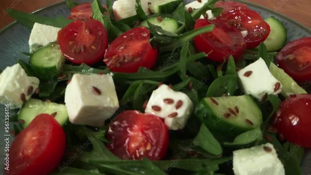 Vegetable and green salad with soft cheese