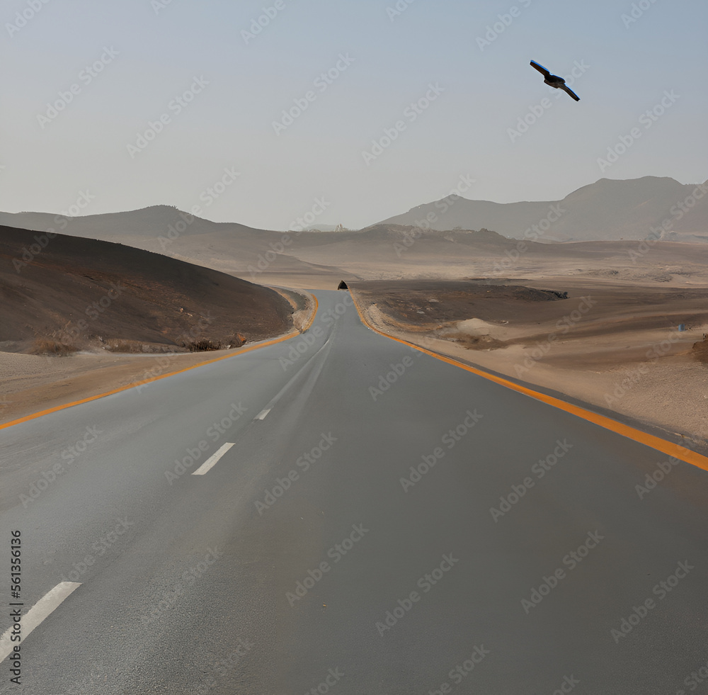 Bird flying in the desert 3d render