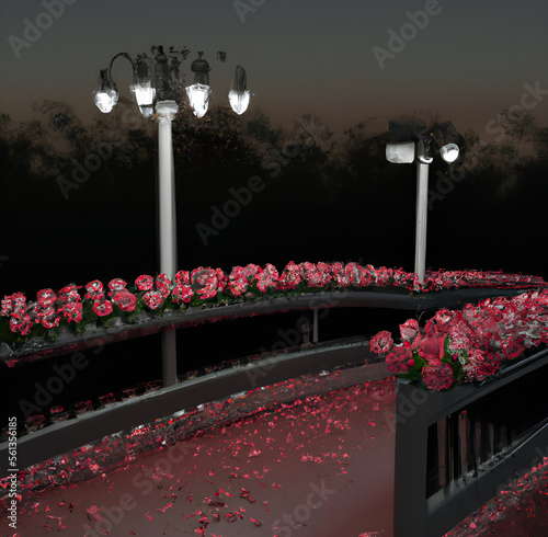 Obraz na płótnie Bridge with roses with dark background 3d render w salonie