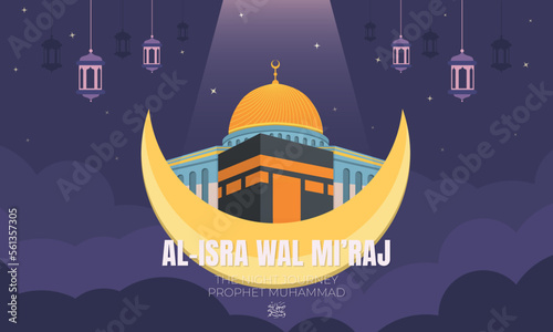 Flat cartoon Isra Miraj Islamic celebration background