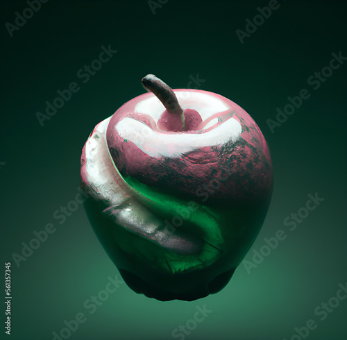 Surreal apple on the dark green 3d render