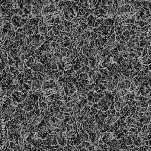 Interlacing of gray threads on a black background. Texture. Seamless monochrome illustration